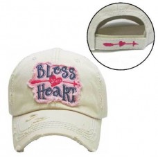 BLESS YOU HEART  Ladies Cap Beige Factory Distressed Hat  eb-75178028